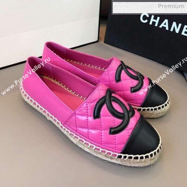 Chanel Quilted Calfskin Flat Espadrilles G29762 Hot Pink/Black 2020 (EM-20031005)