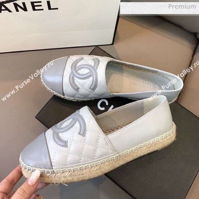 Chanel Quilted Calfskin Flat Espadrilles G29762 Light Gray 2020 (EM-20031007)