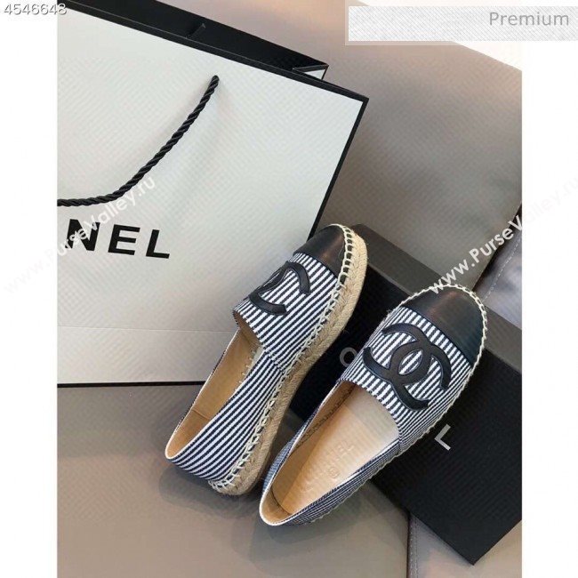 Chanel Striped Canvas Flat Espadrilles G29762 Black 2020 (EM-20031010)