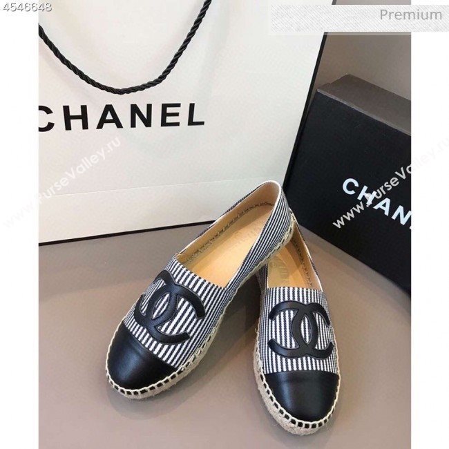 Chanel Striped Canvas Flat Espadrilles G29762 Black 2020 (EM-20031010)