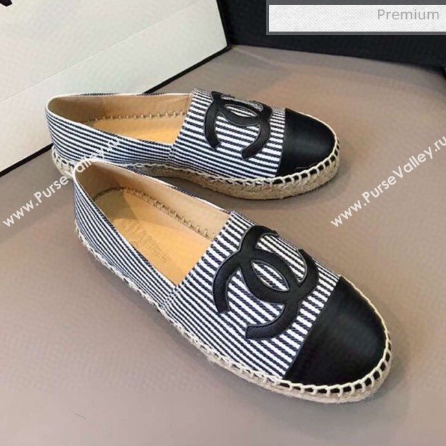 Chanel Striped Canvas Flat Espadrilles G29762 Black 2020 (EM-20031010)