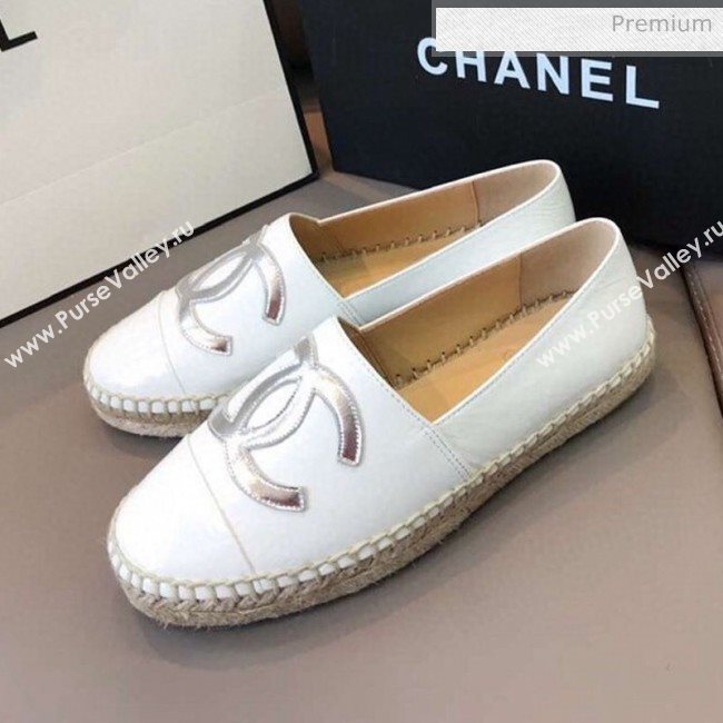 Chanel Calfskin Flat Espadrilles G29762 White/Silver 2020 (EM-20031012)