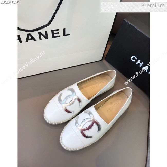 Chanel Calfskin Flat Espadrilles G29762 White/Silver 2020 (EM-20031012)