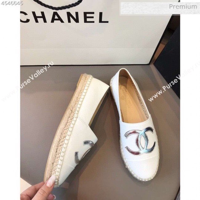 Chanel Calfskin Flat Espadrilles G29762 White/Silver 2020 (EM-20031012)