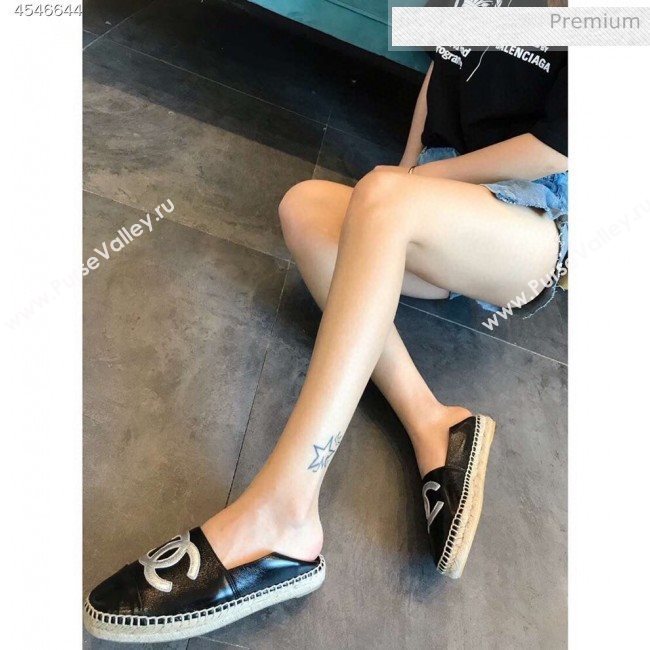 Chanel Quilted Calfskin Flat Espadrilles G29762 Black/Silver 2020 (EM-20031013)
