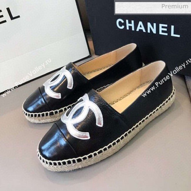 Chanel Quilted Calfskin Flat Espadrilles G29762 Black/Silver 2020 (EM-20031013)