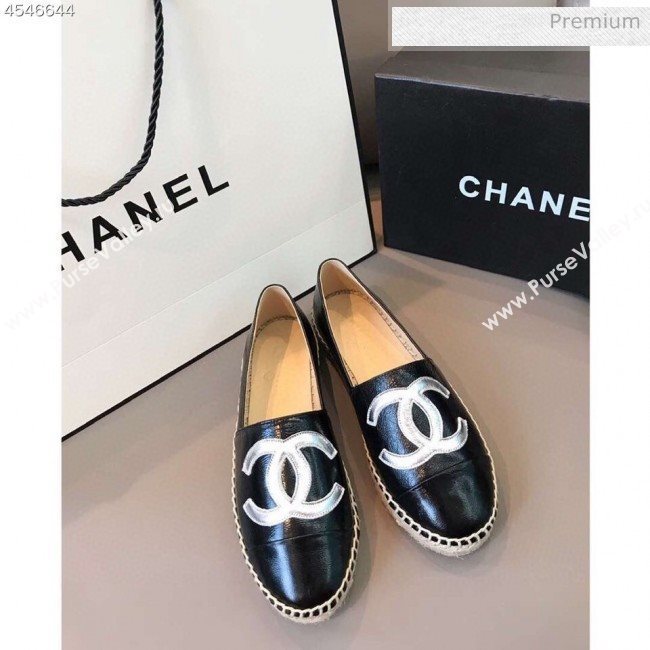 Chanel Quilted Calfskin Flat Espadrilles G29762 Black/Silver 2020 (EM-20031013)