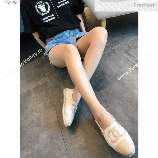 Chanel Tweed Flat Espadrilles G29762 White/Beige 2020 (EM-20031014)