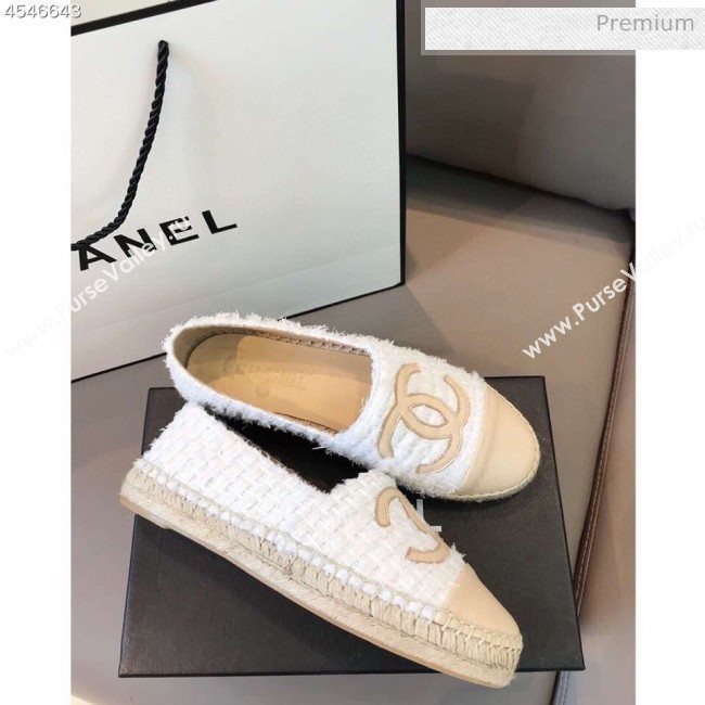 Chanel Tweed Flat Espadrilles G29762 White/Beige 2020 (EM-20031014)