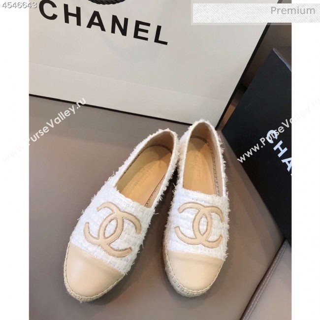 Chanel Tweed Flat Espadrilles G29762 White/Beige 2020 (EM-20031014)