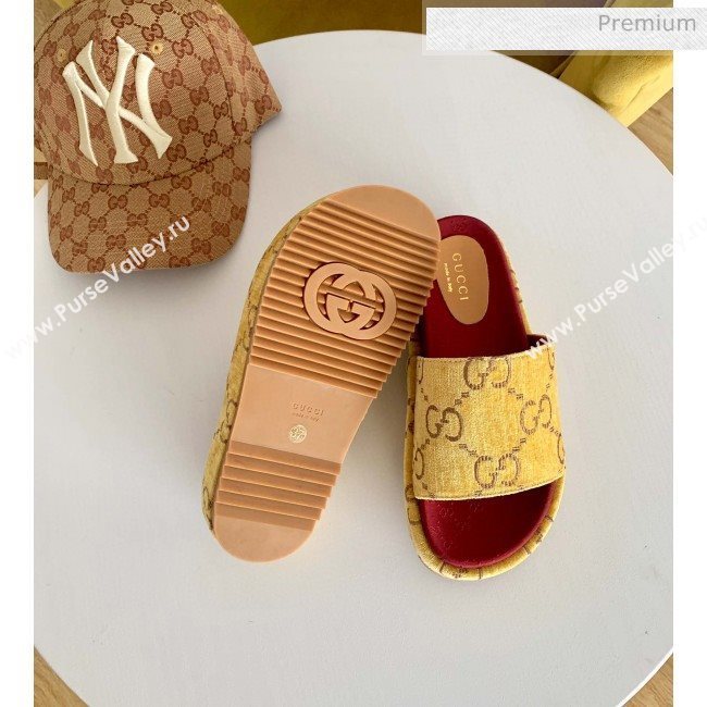 Gucci Velvet GG Platform Slide Sandal 573018 Yellow 2019 (SS-20031017)