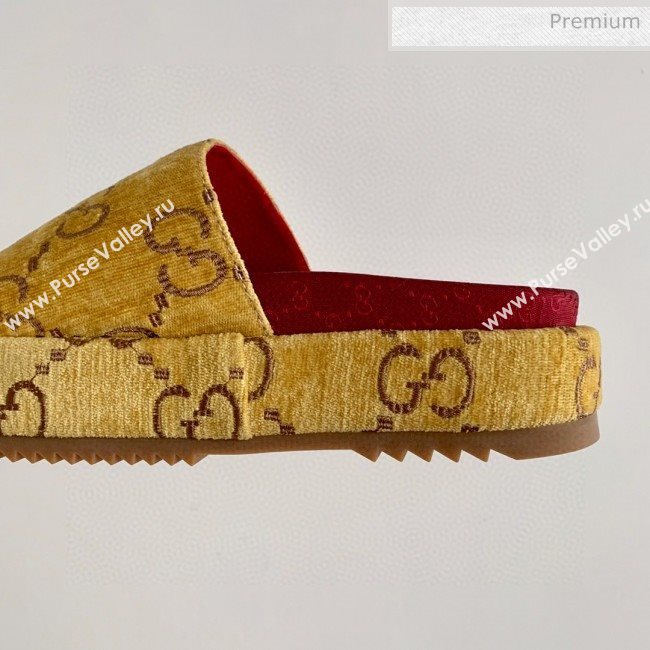 Gucci Velvet GG Platform Slide Sandal 573018 Yellow 2019 (SS-20031017)