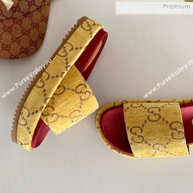 Gucci Velvet GG Platform Slide Sandal 573018 Yellow 2019 (SS-20031017)