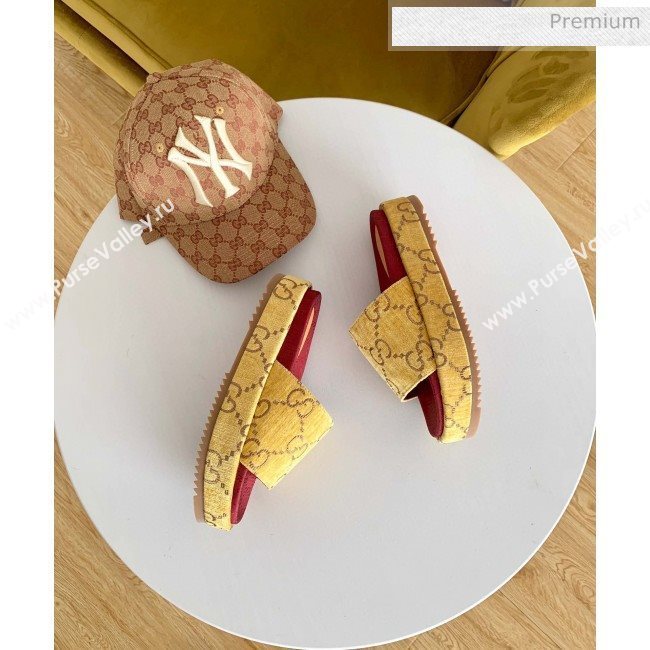 Gucci Velvet GG Platform Slide Sandal 573018 Yellow 2019 (SS-20031017)