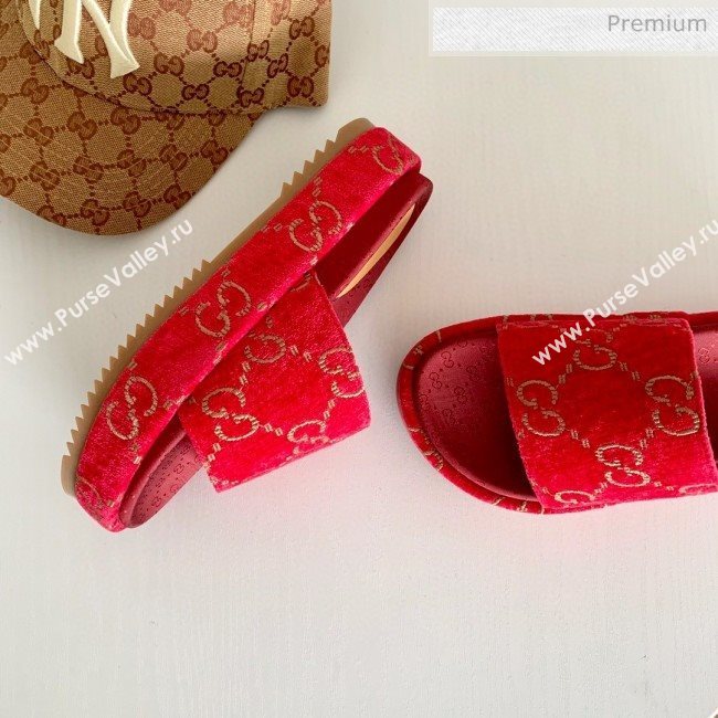 Gucci Velvet GG Platform Slide Sandal 573018 Red 2019 (SS-20031020)
