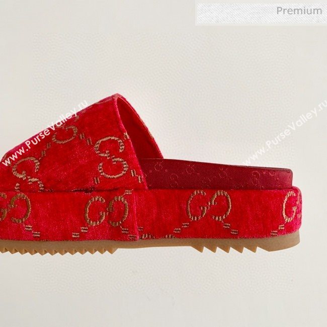 Gucci Velvet GG Platform Slide Sandal 573018 Red 2019 (SS-20031020)