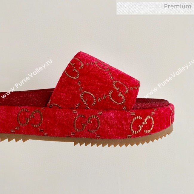 Gucci Velvet GG Platform Slide Sandal 573018 Red 2019 (SS-20031020)