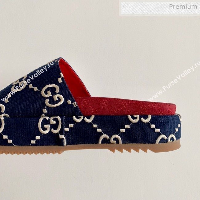 Gucci GG Canvas Platform Slide Sandal 573018 Navy Blue 2019 (SS-20031019)