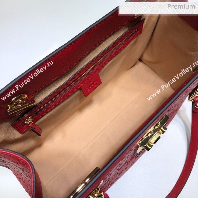 Gucci Padlock GG Embossed Leather Medium Shoulder Bag 479197 Red (DLH-8122737)