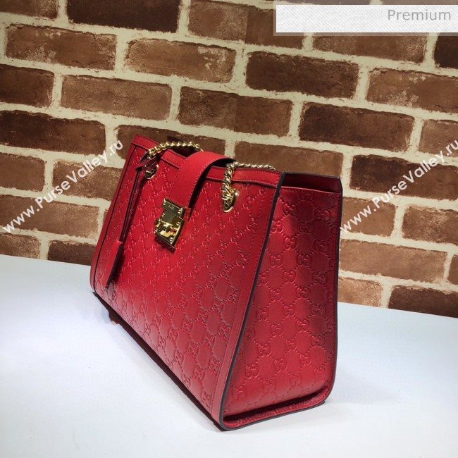 Gucci Padlock GG Embossed Leather Medium Shoulder Bag 479197 Red (DLH-8122737)