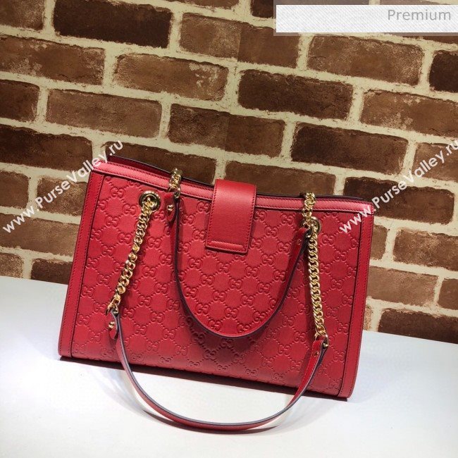 Gucci Padlock GG Embossed Leather Medium Shoulder Bag 479197 Red (DLH-8122737)