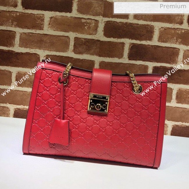 Gucci Padlock GG Embossed Leather Medium Shoulder Bag 479197 Red (DLH-8122737)