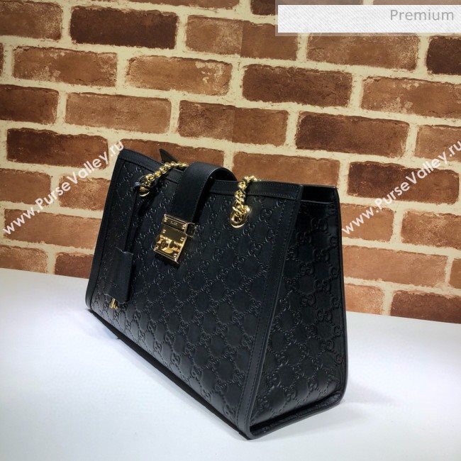 Gucci Padlock GG Embossed Leather Medium Shoulder Bag 479197 Black  (DLH-8122736)