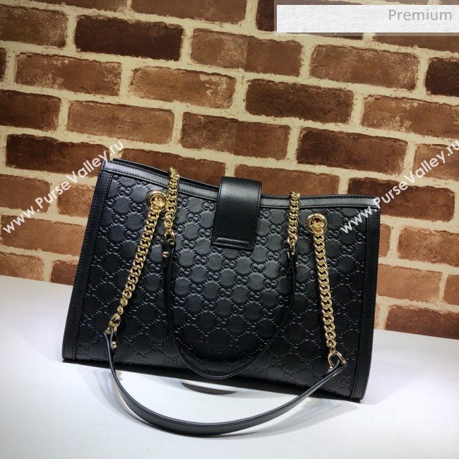 Gucci Padlock GG Embossed Leather Medium Shoulder Bag 479197 Black  (DLH-8122736)