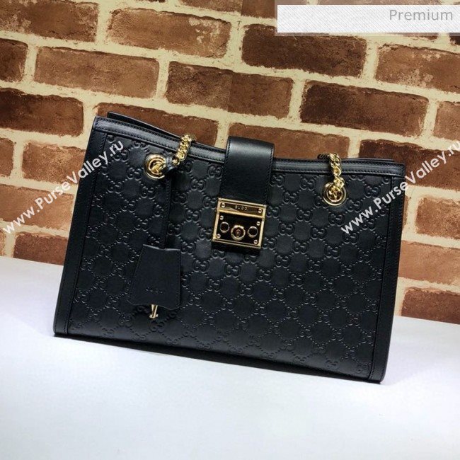 Gucci Padlock GG Embossed Leather Medium Shoulder Bag 479197 Black  (DLH-8122736)