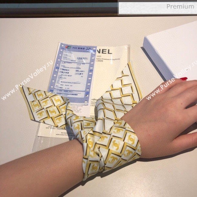 Chanel Quilting CC Print Silk Slim Bandeau Scarf 5x120cm Yellow 2020 (XMN-20031047)