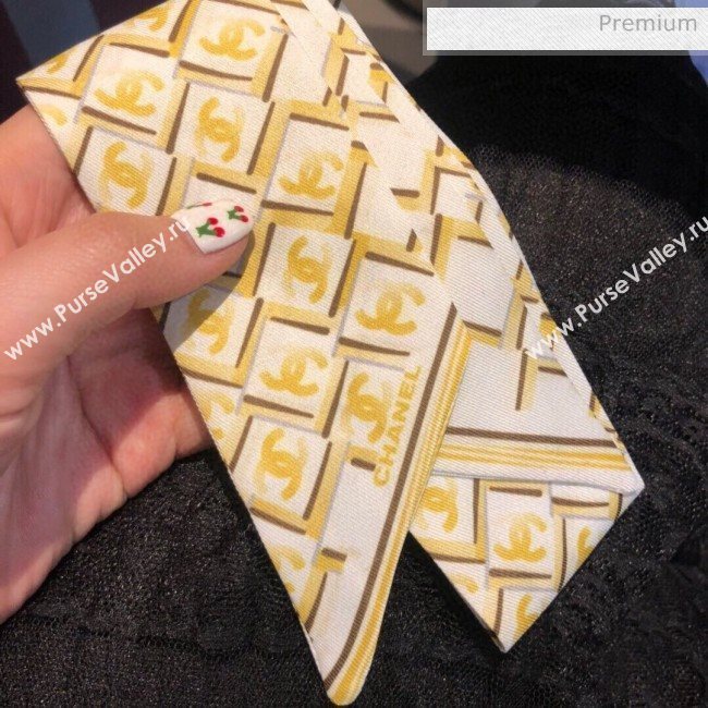 Chanel Quilting CC Print Silk Slim Bandeau Scarf 5x120cm Yellow 2020 (XMN-20031047)