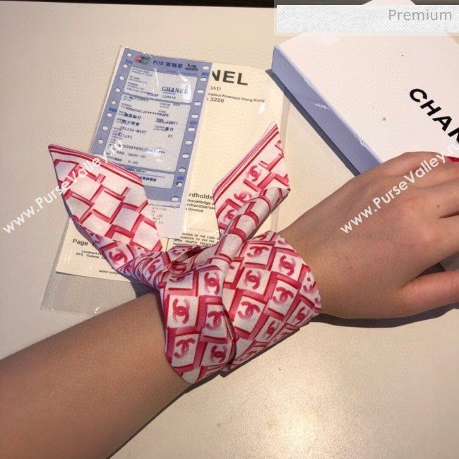 Chanel Quilting CC Print Silk Slim Bandeau Scarf 5x120cm Red 2020 (XMN-20031044)