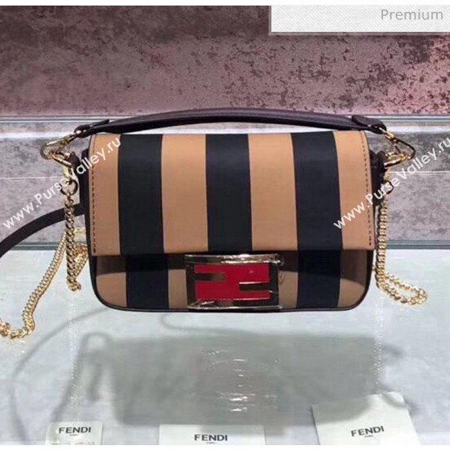 Fendi Baguette Mini Striped Leather Bag Light Brown/Black 2020 (AFEI-20030951)