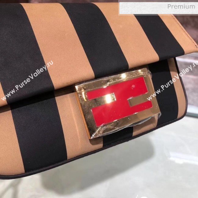 Fendi Baguette Mini Striped Leather Bag Light Brown/Black 2020 (AFEI-20030951)