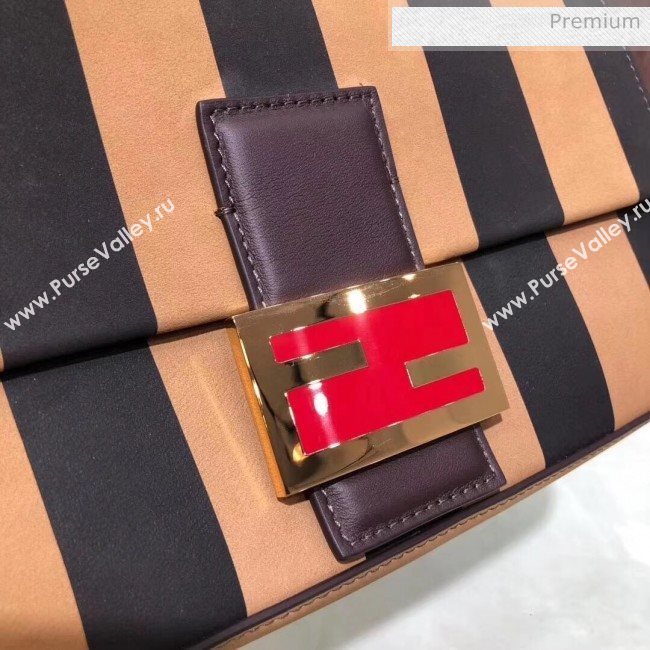Fendi Baguette Medium Striped Leather Bag Light Brown/Black 2020 (AFEI-20030952)
