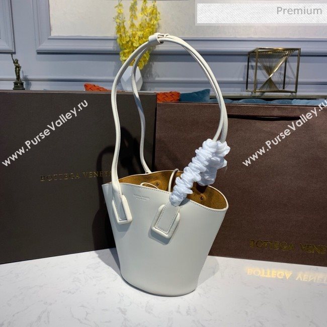 Bottega Veneta Smooth Leather Mini Basket Tote Bag White 2020 (MS-20031136)