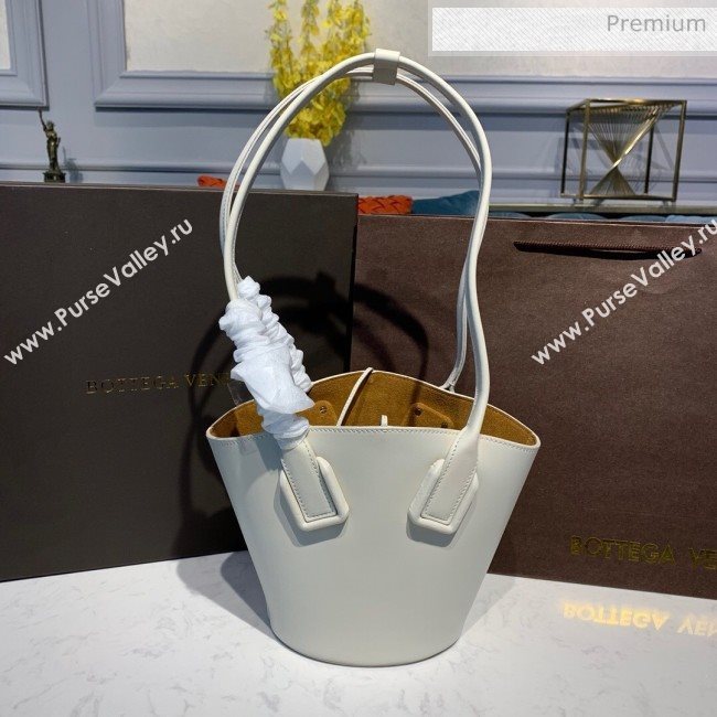 Bottega Veneta Smooth Leather Mini Basket Tote Bag White 2020 (MS-20031136)