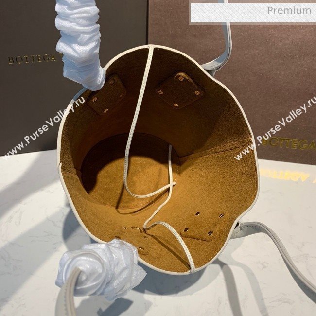 Bottega Veneta Smooth Leather Mini Basket Tote Bag White 2020 (MS-20031136)