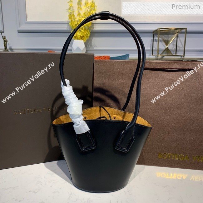 Bottega Veneta Smooth Leather Mini Basket Tote Bag Black 2020 (MS-20031133)