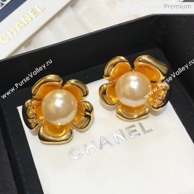 Chanel Pearl Bloom Stud Earrings Gold/White 2020 (YF-20031203)