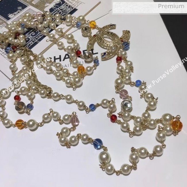 Chanel Colored Pearl Double Long Sweater Necklace 2020 (YF-20031209)