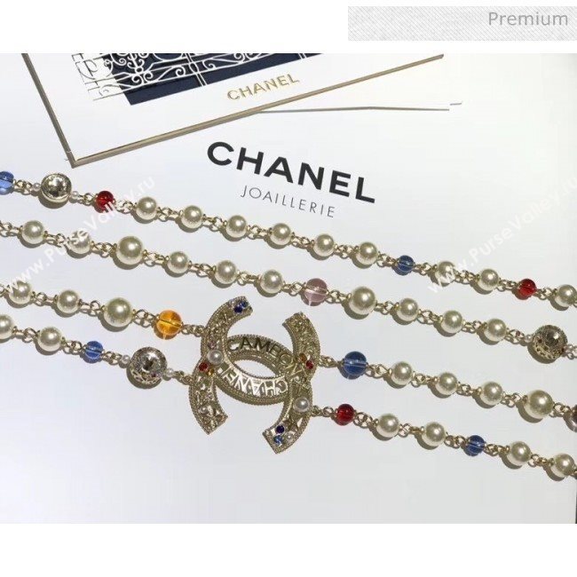 Chanel Colored Pearl Double Long Sweater Necklace 2020 (YF-20031209)