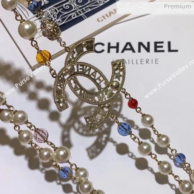 Chanel Colored Pearl Double Long Sweater Necklace 2020 (YF-20031209)