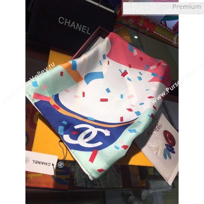 Chanel Silk Twill Ribbon Print Square Scarf  90x90cm Pink 2020 (HX-20031214)