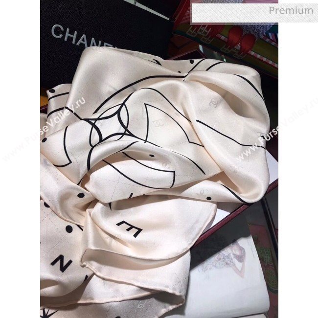 Chanel Silk Twill Star Print Square Scarf 110x110cm White 2020 (HX-20031212)
