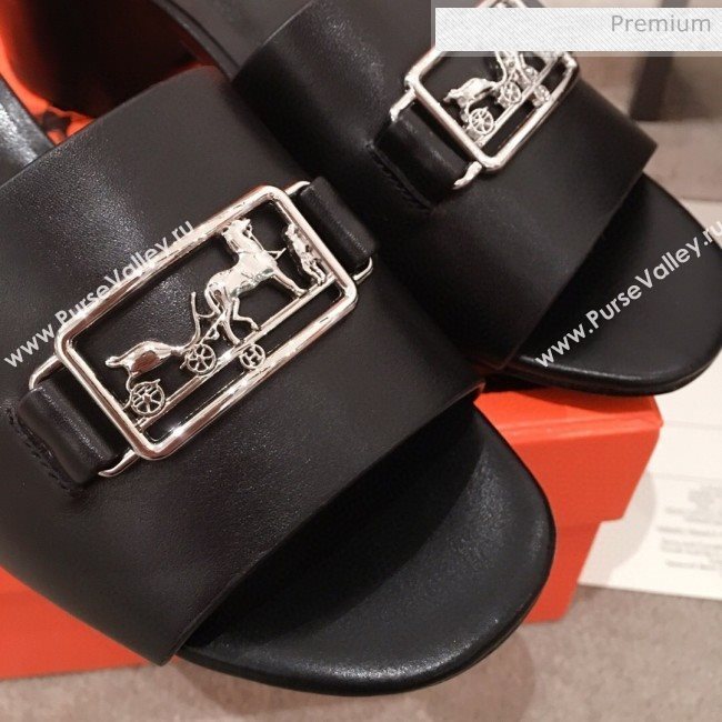 Hermes Villa Calfskin Sandals Black 2020 (KL-20031305)