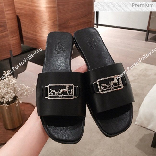 Hermes Villa Flat Slide Sandals Black 2020 (KL-20031302)