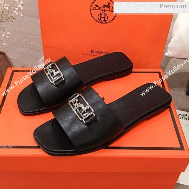 Hermes Villa Flat Slide Sandals Black 2020 (KL-20031302)