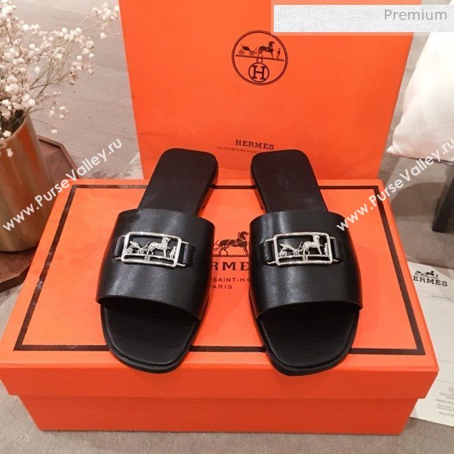 Hermes Villa Flat Slide Sandals Black 2020 (KL-20031302)