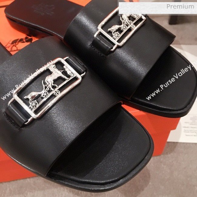 Hermes Villa Flat Slide Sandals Black 2020 (KL-20031302)